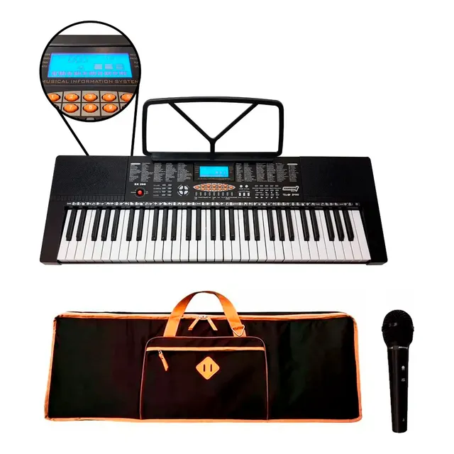 Teclado Órgano 5 Octavas 61 Teclas + Micrófono + Fuente