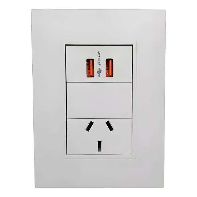 Llave De Luz Armada Completa Toma + Doble Usb Geo Richi