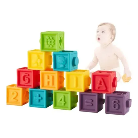 Juego De Encaje Apilable Montessori 12 Cubos Blandos Color Multicolor