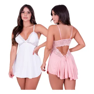 Kit 2 Camisolas De Renda Decote Nas Costas Pijama VerĂŁo Kit 2 Camisolas De Renda Decote Nas Costas Pijama VerĂŁo