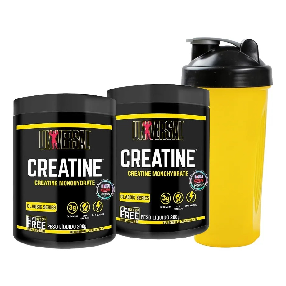 Kit Creatina Monohidratada 400g+coqueteleira 600ml-universal Sem Sabor