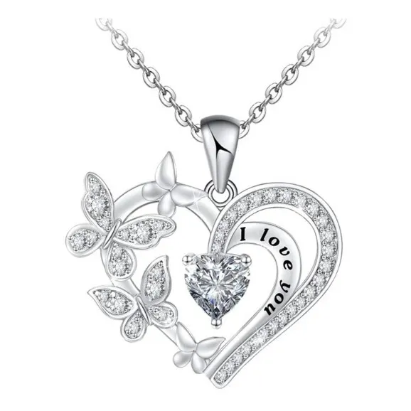 Collar Para Mujer Con Gema De Corazón Y Mariposa, Importado