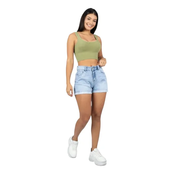 Shorts Rígido Mom Con Basta Doblada Para Dama
