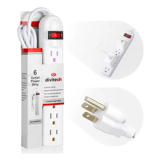 Multicontacto Divitech® 6 Entradas Y Cable De Cobre 1800w.