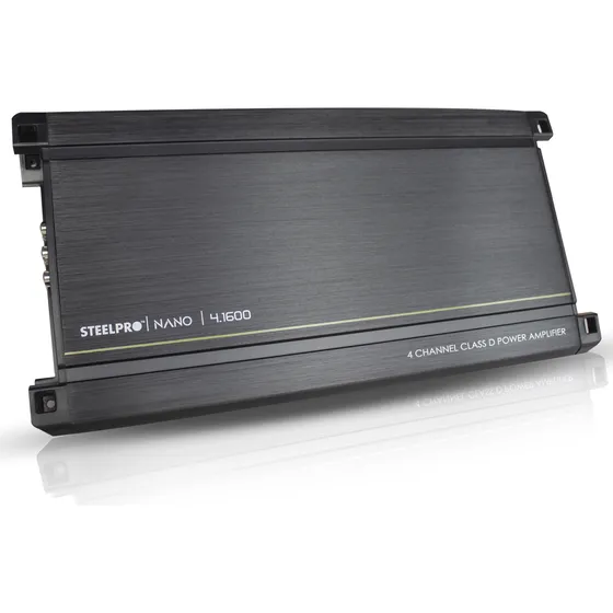Amplificador Nano 4.1600 4 Canales Steelpro , para Bocinas/Medios Rangos , Full Range 4/2 Ohms Estable, Alto Rendimiento Open SHOW, Crossover HPF/LPF/ FULL, Modo Bridge para bajos / Bass Boost 6dB
