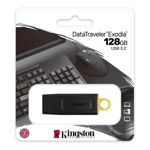 Pendrive Memoria Usb Kingston Technology Datatraveler Exodia 128 Gb 3.2 Gen 1 Factor De Forma Tapa Color Negro Amarillo Dtx/128gb