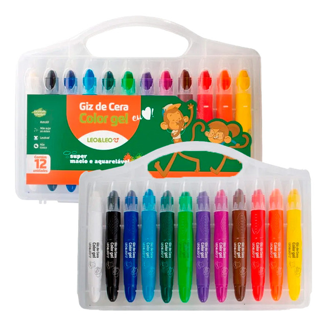 Giz De Cera Color Gel 12 Cores Aquarelável Leoleo Giz De Cera Color Gel 12 Cores Aquarelável Leoleo