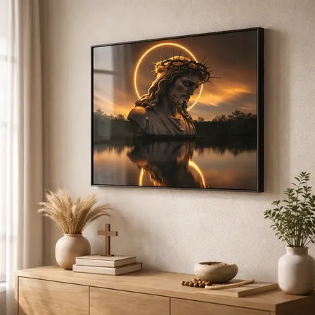 Quadro Moldurado 110x80 Jesus Cristo Relioso Gigante Sala Cor Da Moldura Preto