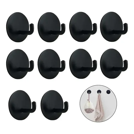 10 Preto Ganchos Adesivo Parede Inox Pendurar Toalhas Roupas Preto Fosco