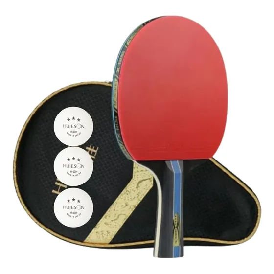 Raquete de ping pong Clássica Huieson 4 Estrelas preta/vermelha FL Côncavo Capa de Raquete 3 Bolas 3 Estrelas