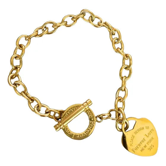 Pulsera Love Dije Corazon Cierre Marinero Bañada En Oro 18k Dorada 17 Cm