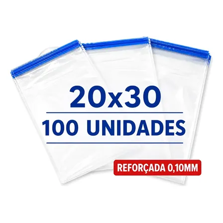 Saco Adesivado 0,10mm Reforçado Transparente 20x30 C/ 100un