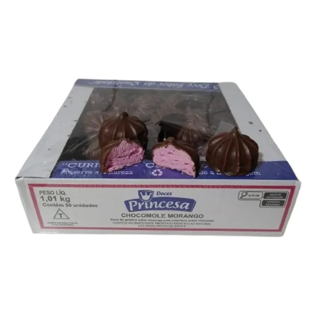 Caixa Com 50 Chocomole Teta De Nega Recheio Morango 1,01 Kg