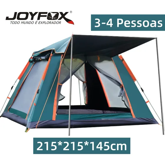Joyfox Barraca Camping Acampamento 3-4 Pessoas Automática Upf50+ Grande Varanda 215*215*145cm Cor Verde-claro