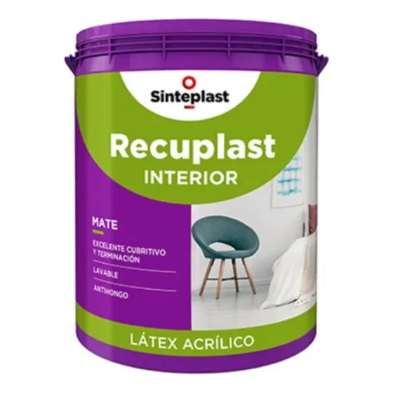 Pintura Acr Látex Sinteplast Recuplast Interior Bco Mate 20l Blanco Mate
