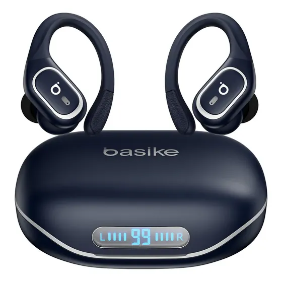 Basike Fone De Ouvido Bluetooth 6.0 Esportivo Sem Fio Gancho Intra-auricular,estéreo,Com display Led, Tws, Ipx5, Enc, Suporta Chamadas De Voz, Compatível Android E Ios, Cor Azul
