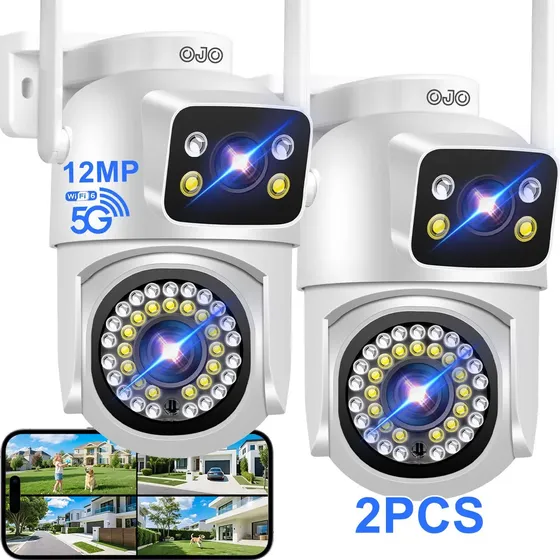 Ojo® 2pcs Doble Lente 12mp Cámara De Seguridad Audio 2.4g/5g