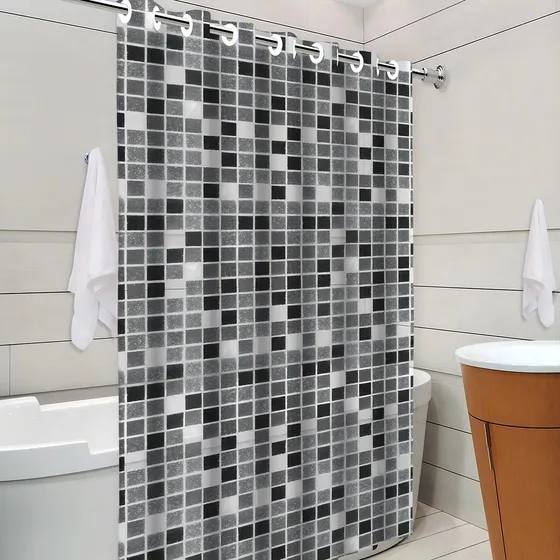 Cortina De Box Banheiro Lavável Pvc Grossa Estampa Pastilhas Cor Preto