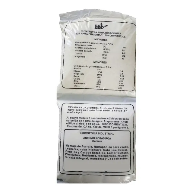 Solución Nutritiva Hidropónica Lechuga 1000 Litros