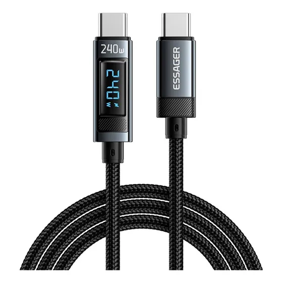 Cabo Tipo C Duas Pontas Display Watt 240w  2 Metros Essager