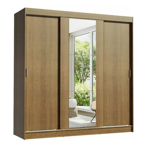Closet Reno Madesa 3 Puertas Corredizas 1 Con Espejo Color Marrón