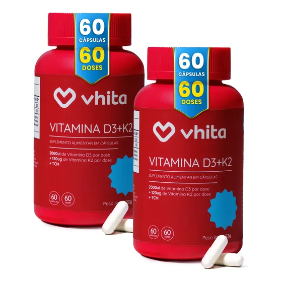 Vitamina D3 2000ui + K2 Mk7 - 60 Cáps - Vhita