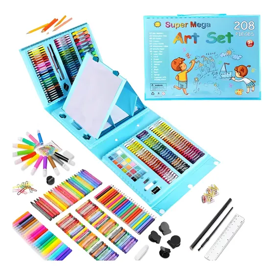 Set De Arte Kit De Dibujo Lápices Marcadores Teker 208pcs Trazo Embalaje Azul