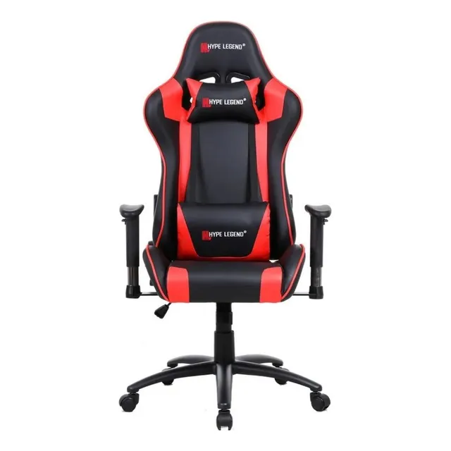 Silla de escritorio Hype Legend Hero gamer ergonómica negra y roja con tapizado de cuero sintético