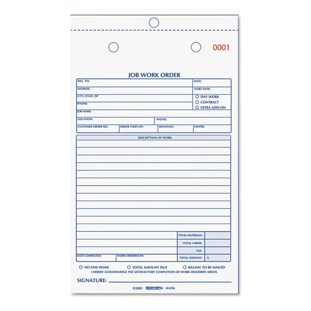 Libro De Orden De Trabajo, 5 1/2 X 9 1/8, Dos Partes, 5...