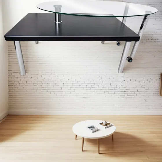 Mesa De Centro Madera Negro Y Vidrio Templado Extendible