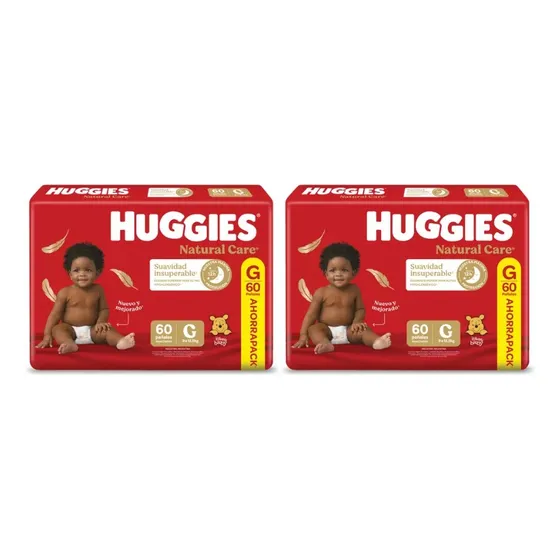 Pañales Huggies Natural Care, L, Pack X 2, 104 Unidades. Grande (g) Sin Género