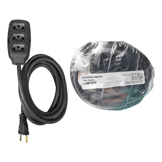 Extensão Elétrica Reforçada 3m Cabo Pp 2x2,5mm 10a E 20a