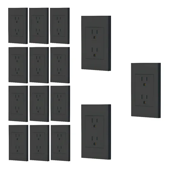 Kit De 16 Placas Contactos Dúplex 127 V, Color Negro