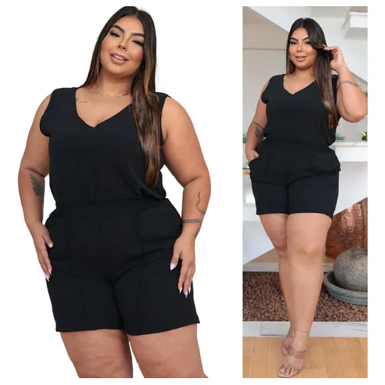 Conjunto Short + Blusa Regata Plus Size Fresco Com Elastico