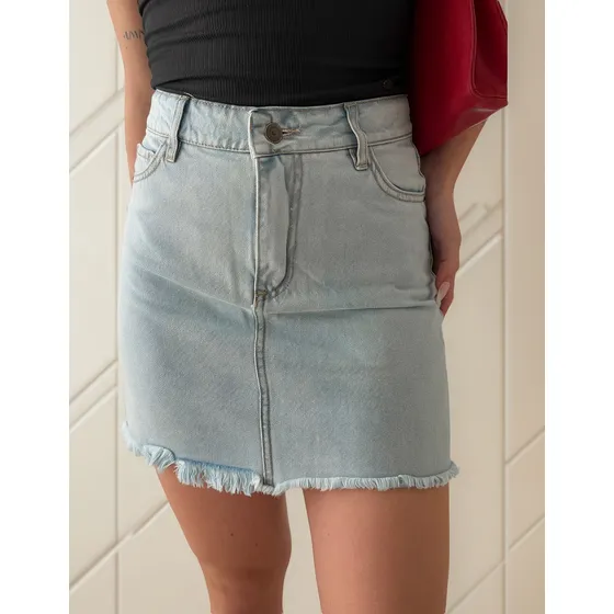 Mini Jeans Celeste Tiro Alto Sin Ruedo Mujer Rigida