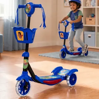 Patinete Infantil 3 Rodas Com Led Som Cestinha Menino Menina Azul He