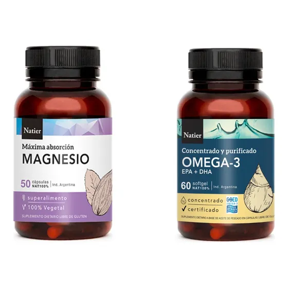 Combo Capsulas Magnesio X50 U. Omega 3  X60 U. Natier