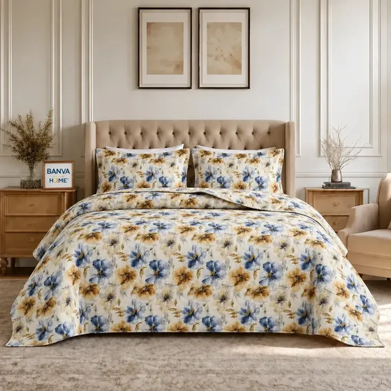 Cubrecamas Breda 2 Plazas Celeste Cobertor Quilt Acolchado Liviano Textil Verano Invierno 2 Fundas Almohada Suave
