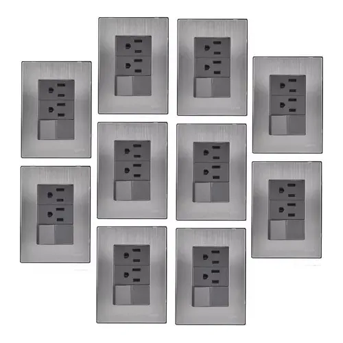 Placa Armada 2 Contactos Duplex Y 1 Apagador Sencillo 10 Pz