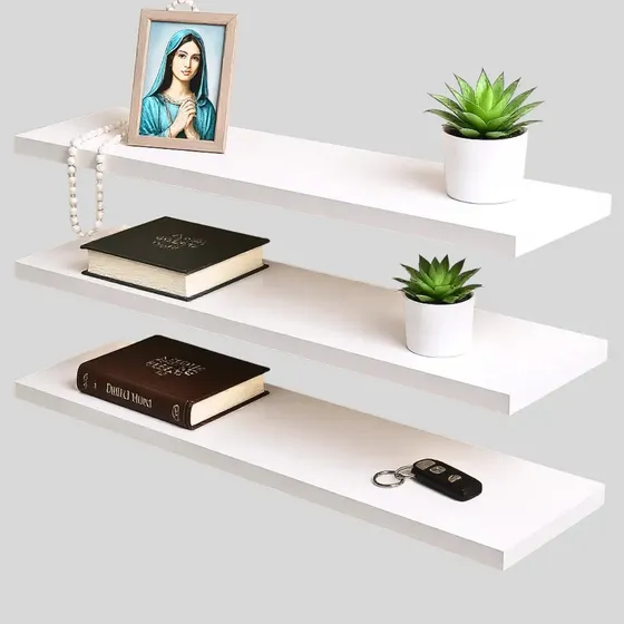 Prateleira MDF Branca 60x14cm 15mm Kit 03un Suporte Invisível flutuante para loja casa quarto escritório decoração - Bignotto