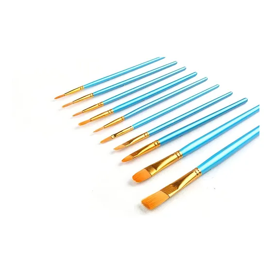 10 Pinceis Para Pintura Tela Tinta Acrílica Óleo E Aquarela