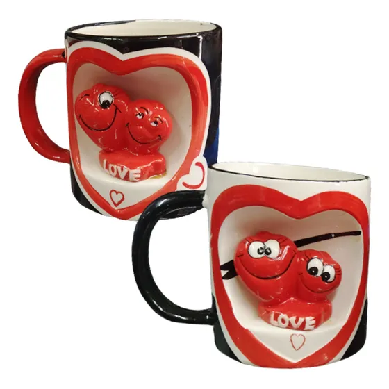 Juego De 2 Tazas Mug Grande De Corazón Love 3d En Porcelana