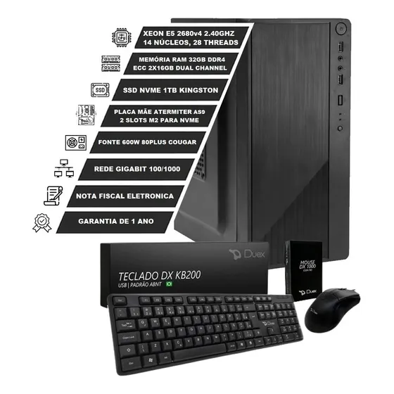 Servidor Xeon E5 2680 V4 14 Núcleos 32gb Ram 1tb Ssd Nvme