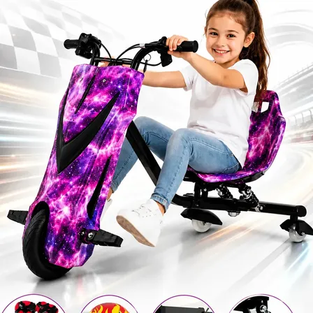 Foto de Triciclo Eletrico Drift Grande 350w 36v Suporta 90kg +brinde Rosa/roxo Estrelado
