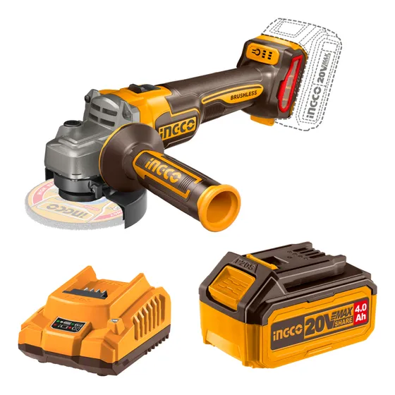 Amoladora Sin Carbones 20v Ingco, 4.1/2'' Batería Y Cargador