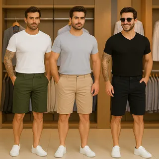 Kit 3 Bermudas Masculina Alfaiataria Sport Fino Sarja Lycra Kit 3 Bermudas Masculina Alfaiataria Sport Fino Sarja Lycra