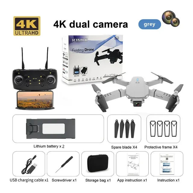 Dron Pequeño E88 Con Doble Cámara De 4k Wifi Y 2 Baterías