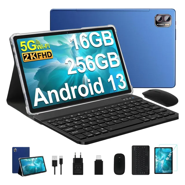 Tablet Erok Q10 PRO 10.1'' Android 13 16GB RAM 256GB ROM 5G Azul con Teclado, Mouse y Funda