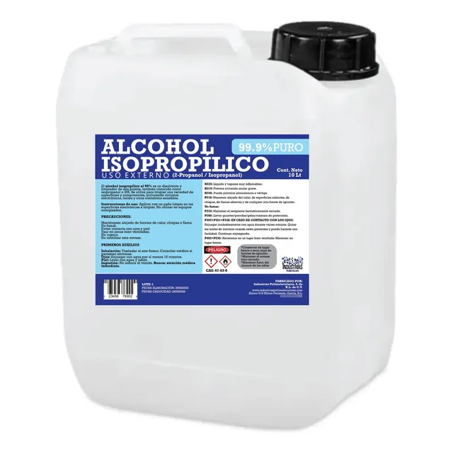 Alcohol Isopropílico 99% Desinfección Limpieza Total, 10 Lt.