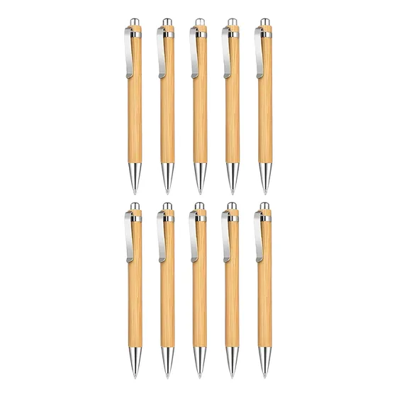 10 Lapiceras Bambú Premium Tinta Azul Ideal Grabado Láser
